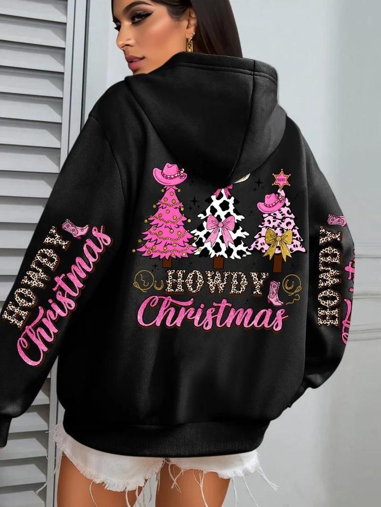 Merry Christmas Tree Print Women's Hip Hop Hoodie - Autumn/Winter Edition