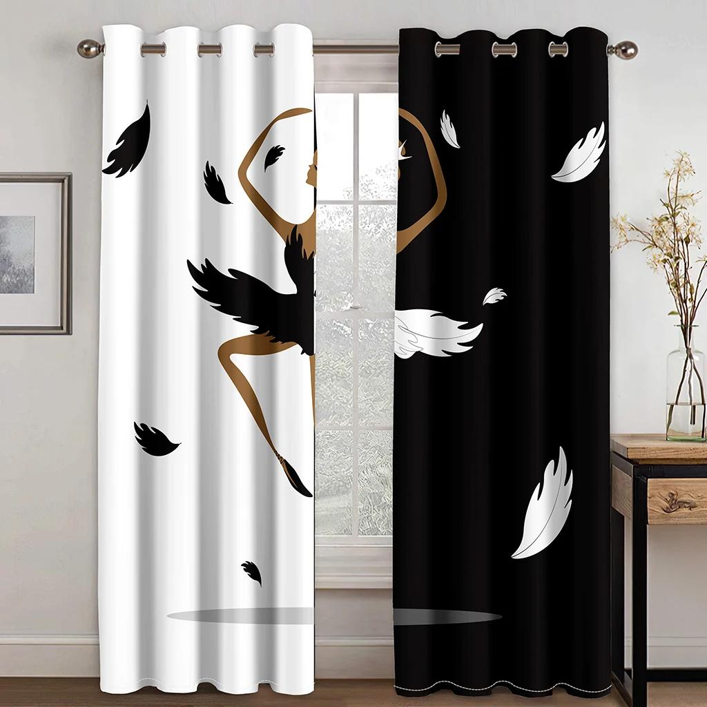 2Panels Pink Princess Dancing Curtains for Kids Girls Bedroom Living Room Window Blinds Floor-to-ceiling Windows Grommet Top