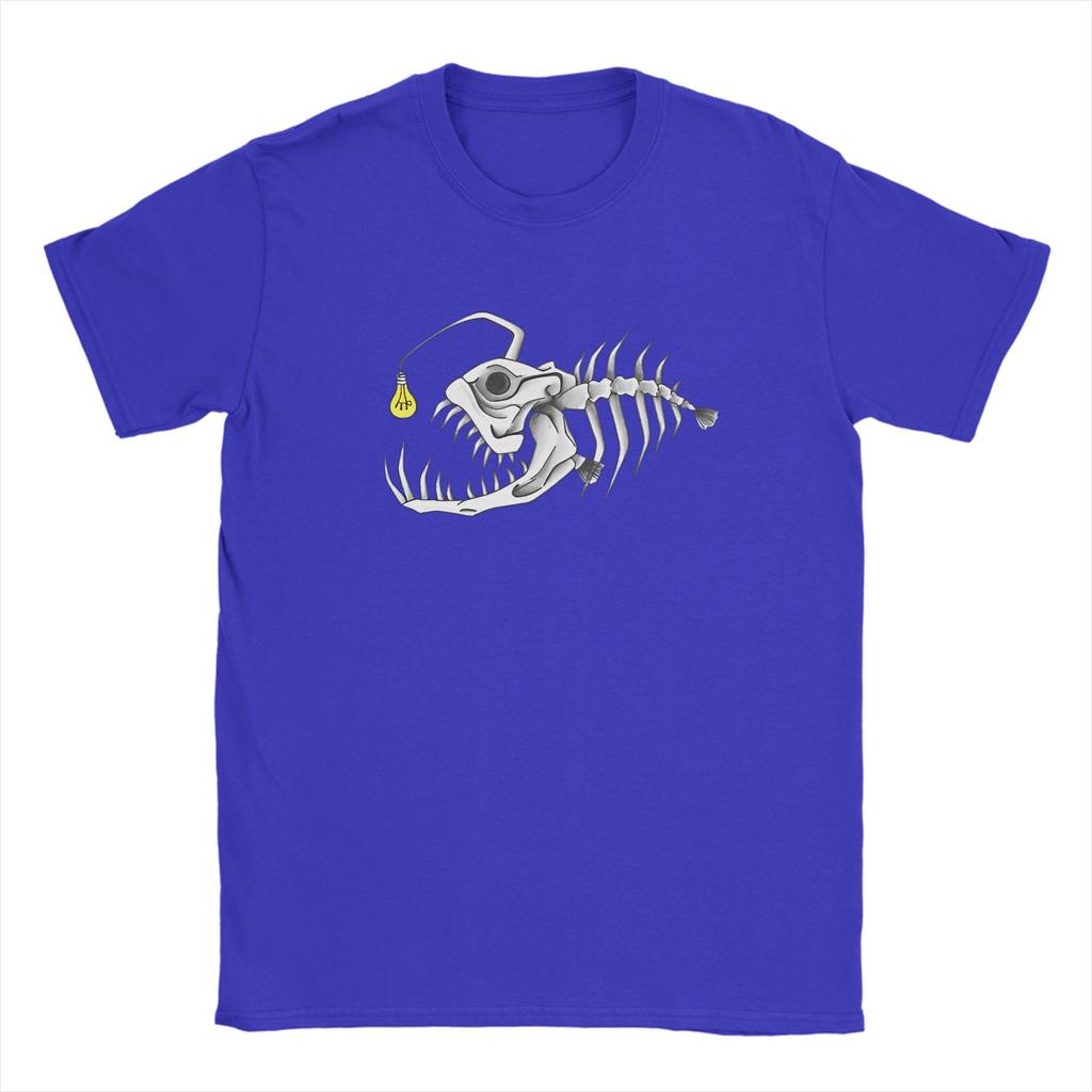 Bonefish Skull Deep Sea Fish Skeleton T-Shirt for Men Vintage Pure Cotton Tees Crewneck Short Sleeve T Shirts Printed Clothes