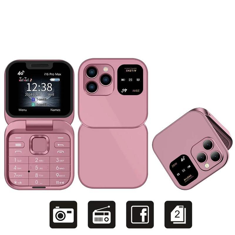 2025 I16 PRO MAX 4G Mini Fold Mobile Phone 2 SIM Card Speed Dial Video Player Magic Voice Blacklist Small Flip Cellphone Type-C