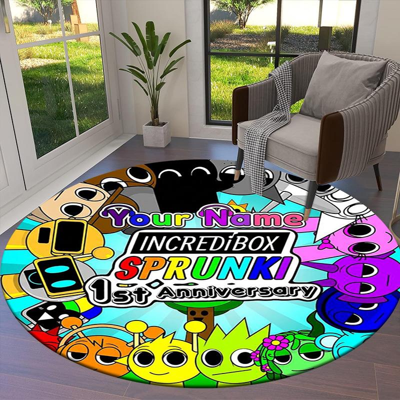 Colorful Creatures Custom Name Round Area Rug Carpet Rug For Living Room Bedroom Sofa Playroom Decor Nonslip Floor Mat