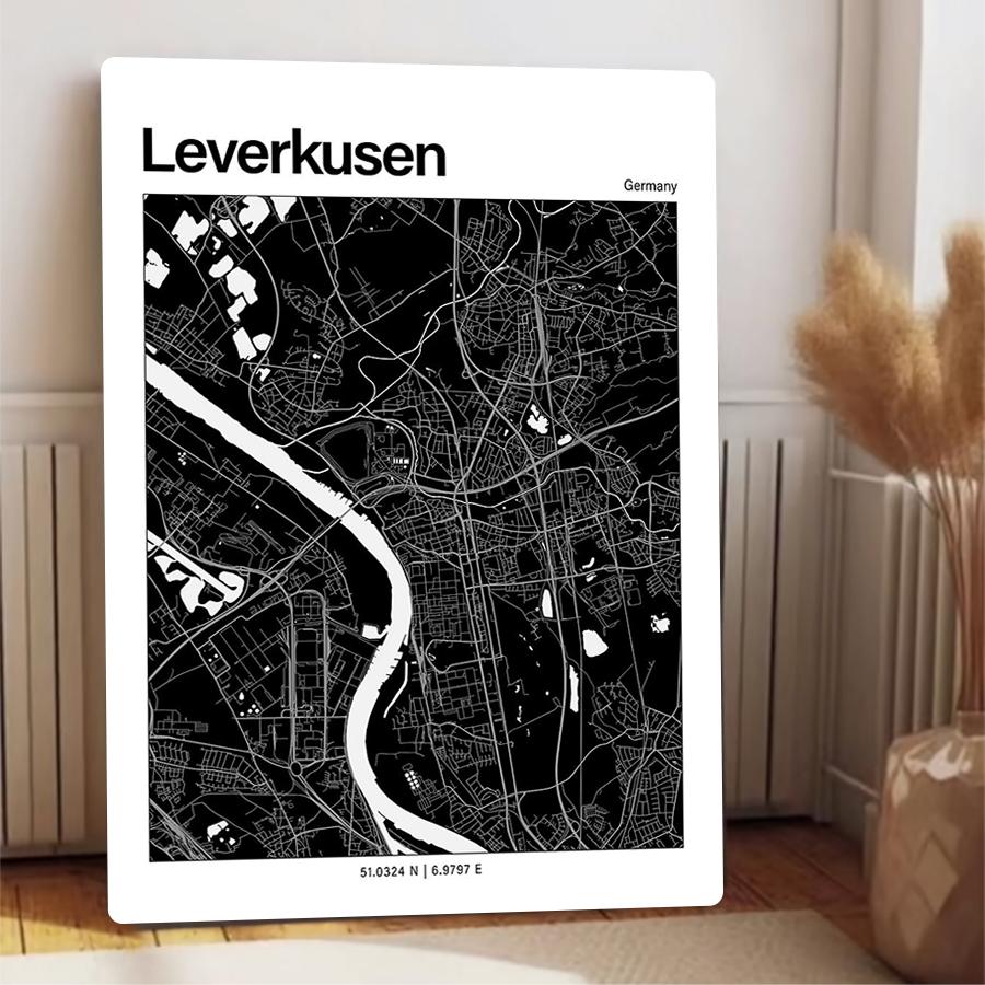 Leverkusen Germany City Map Metal Wall Art Modern Home Decor Minimalist Poster for Office Living Room Decoration