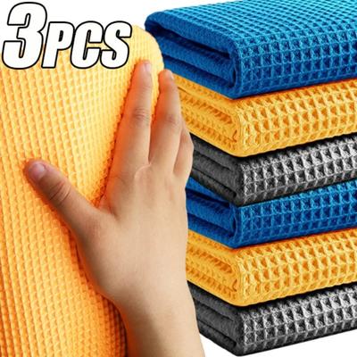 Water Drying Car Towel Microfiber Window Clean Wipe Auto Detailing Waffle Weave Car Wash Towel Glass Cleaning For Kitchen Bath