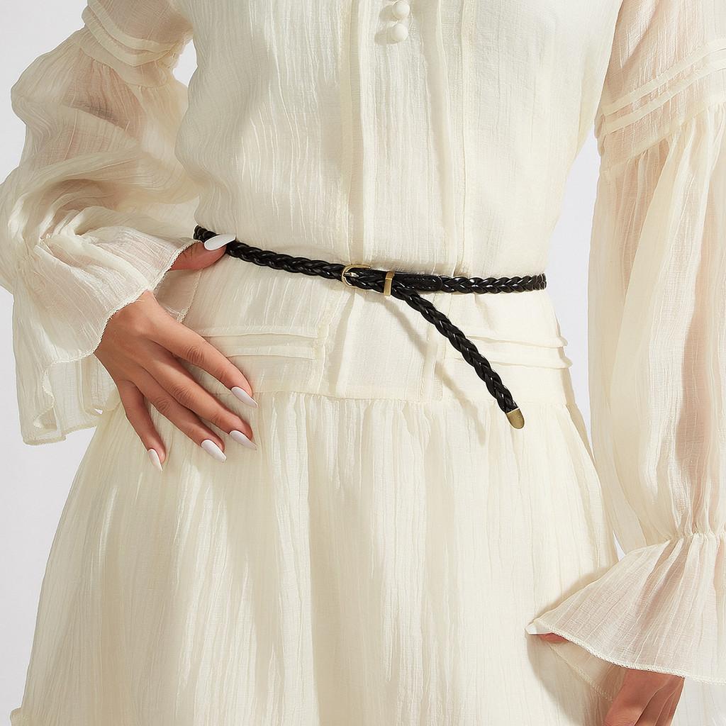 Womens Fashion Woven Belt With Alloy Buckle And Pu Leather For Daily Casual