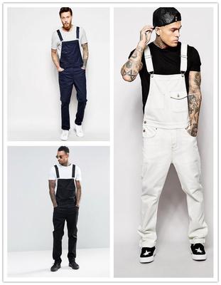 Slim Fit-Latzhose aus weißem Denim für Herren – europäischer und amerikanischer Stil