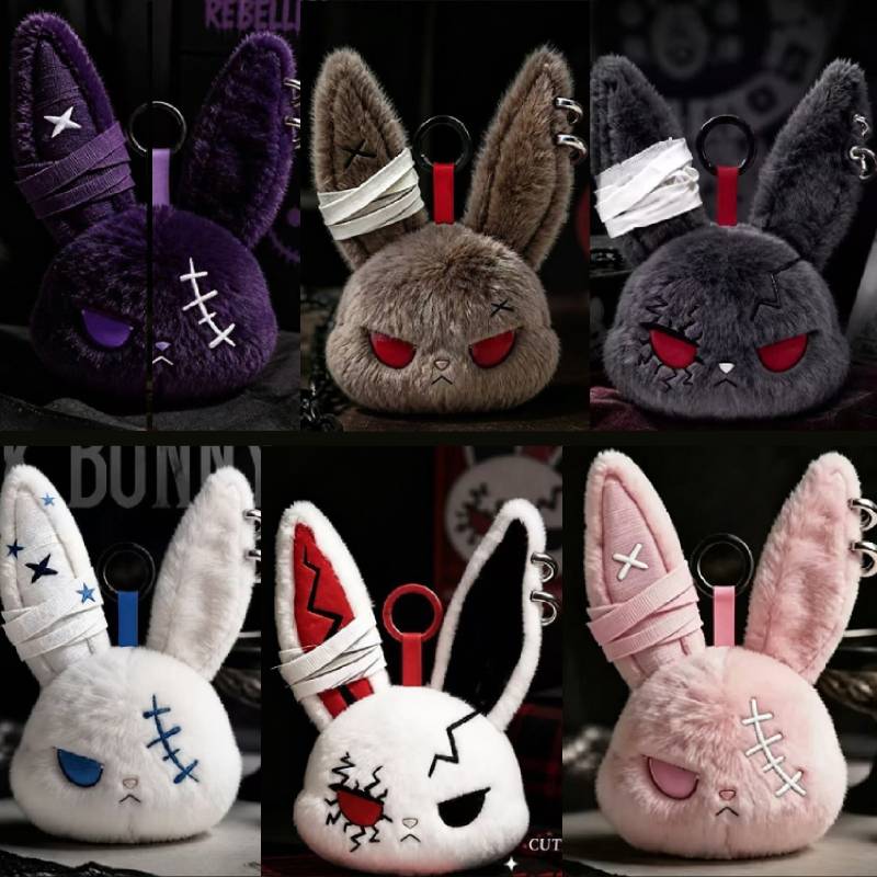 Gotische Konijn Pluche Sleutelhanger Konijn Tas Hanger Verband Konijn Hanger Donkere Konijn Pop Sleutelhanger Tas Hanger Halloween Cadeaus gray