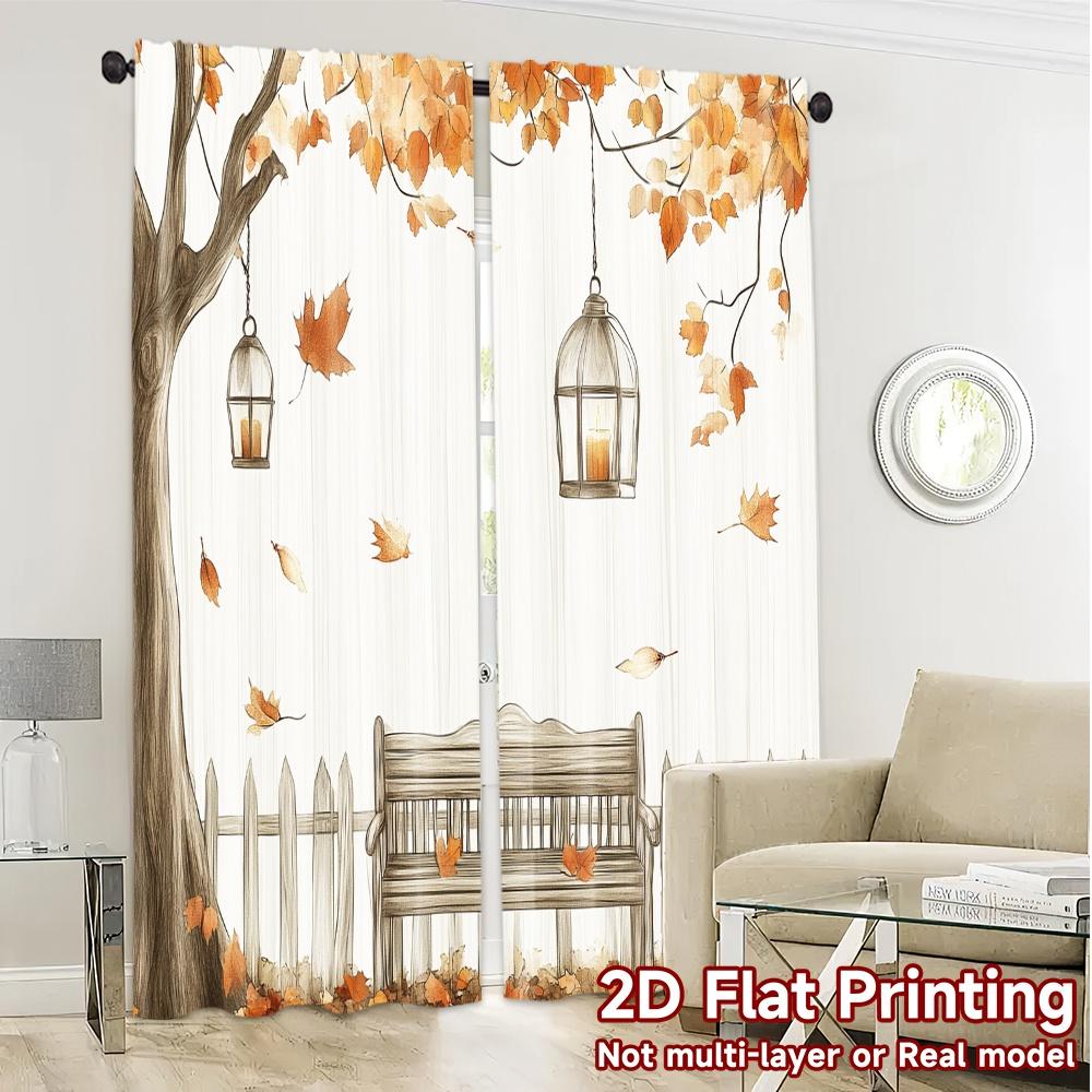 2pcs,Curtains Autumn Leaves Bench Lanterns (4) Chic Curtain Cloth Versatile Polyester Fabric Curtains Gifts Ldeal for Bedroom,