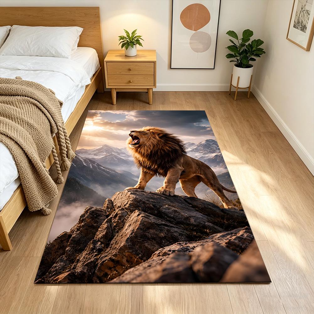 Lion Family Bonding Moment Non-Slip Home Carpet Design for Office Decor Living Room Gift