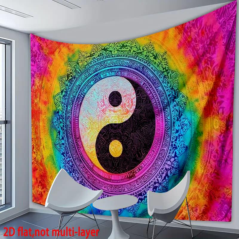 VIKAMA MandalaStyle YinYang Tai Chi Tapestry Colorful Artistic Banner Wall Decoration For Living Room And Bedroom