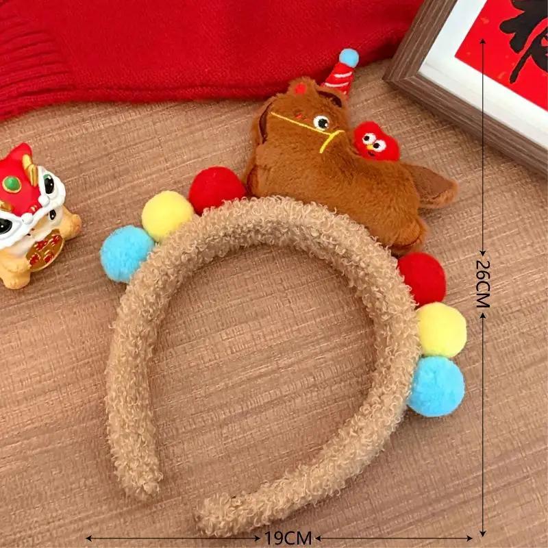 

Sweet Cartoon Horse Hair Hoop Pony Red Headpiece Good Luck Headwear 2026 New Year Headband Soft Fluffy Furry Hair Accessories