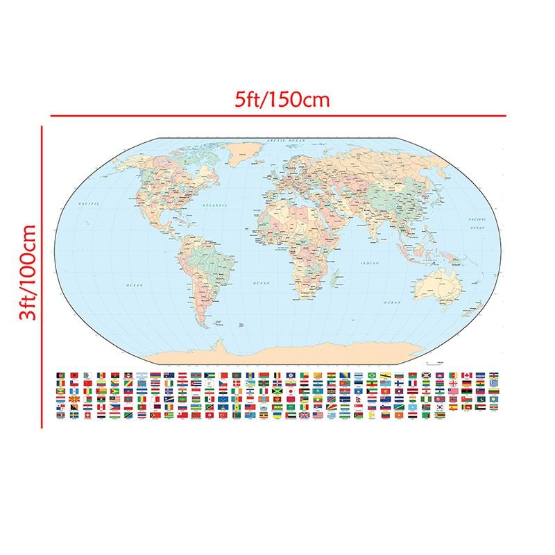 World Map Backdrop Cloth with National Flags,for Travel-Themed Parties,Educational Decor,Photo Shoot Background,Home Decor
