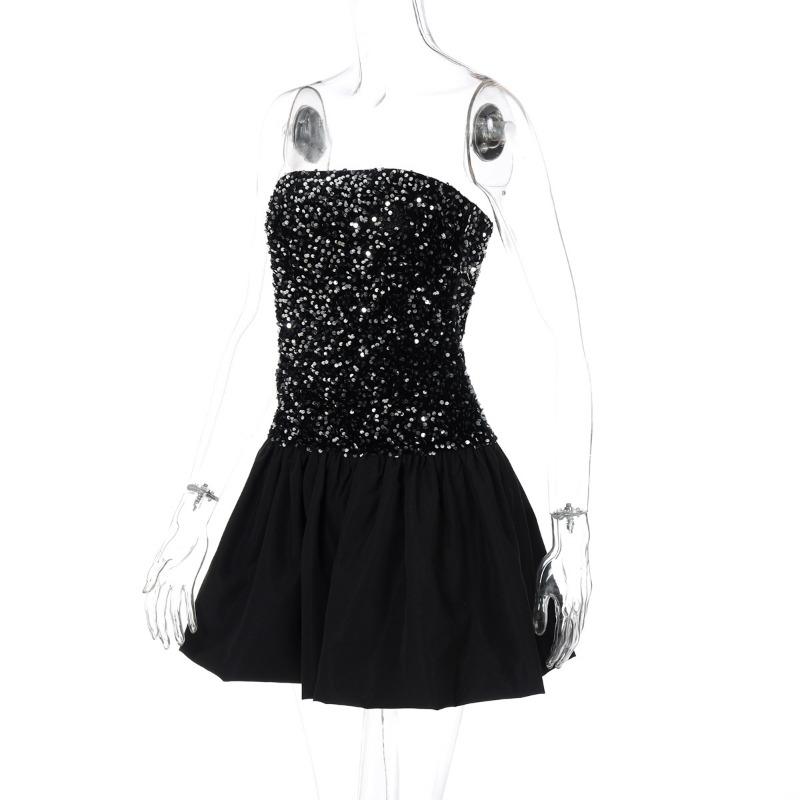 Women's Spring Sexy One-shoulder Strapless Skirt Sequin Fashion Dress
