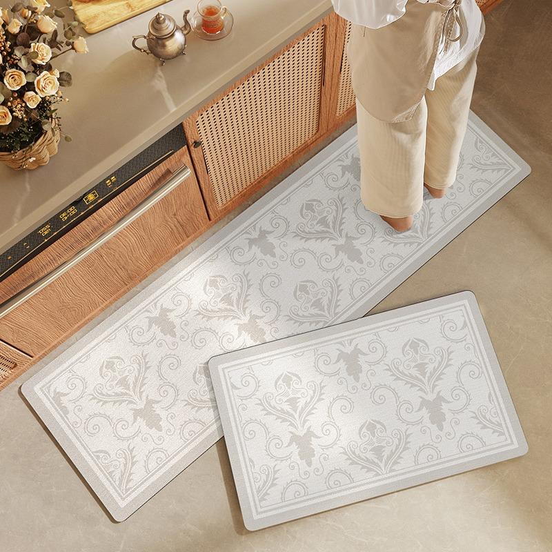 Retro American Style Kitchen Carpet Non-slip Waterproof Oil-proof Kitchen Floor Mat PVC Leather Washable Rug Alfombras De Cocina