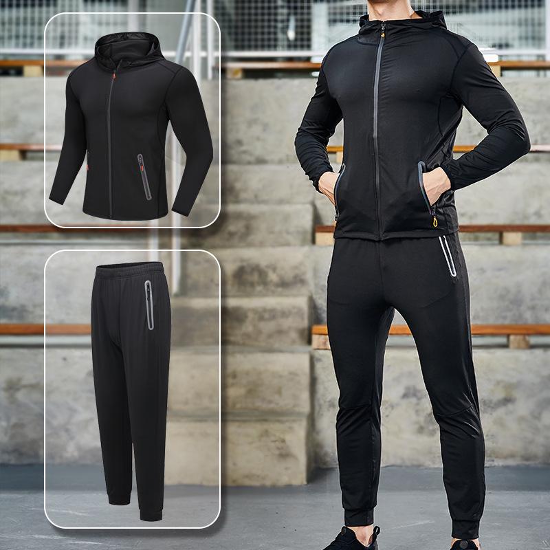 

Black Long-Sleeved Athletic Two-Piece Set for Spring & Autumn: Simple, Tight-Fit Fitness & Yoga Wear M