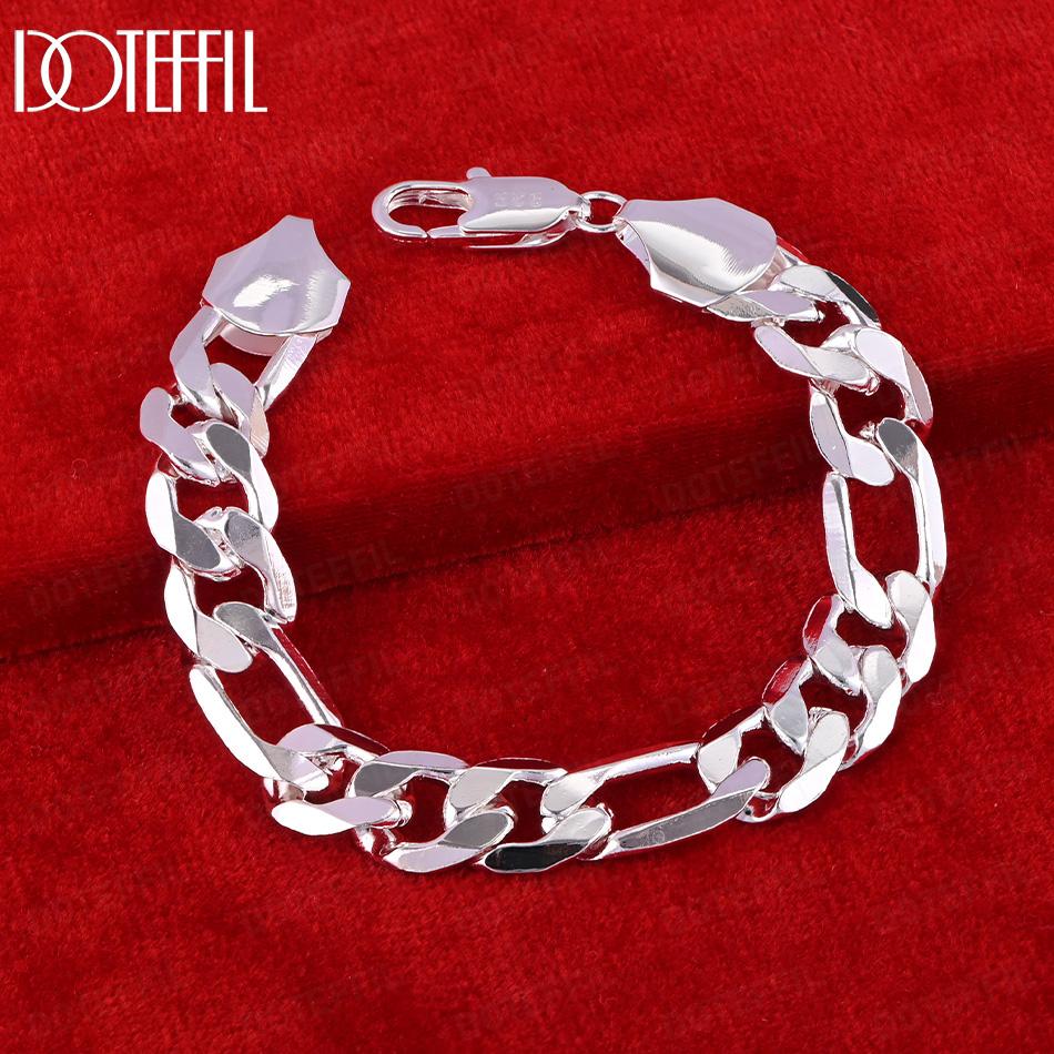 925 Sterling Silver 12mm Side Chain Bracelet Wedding Gift Jewelry