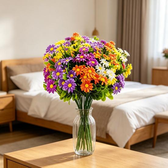 Artificial Flowers Realistic Fake Silk Spring Wildflowers Bouquet with Stem Faux Greenery Shrubs Plants for Floral Arrangements Wedding Home Garden