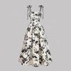 Womens Floral Print Strapless Maxi Dress Adjustable Tie Spaghetti Strap A-Line Dress