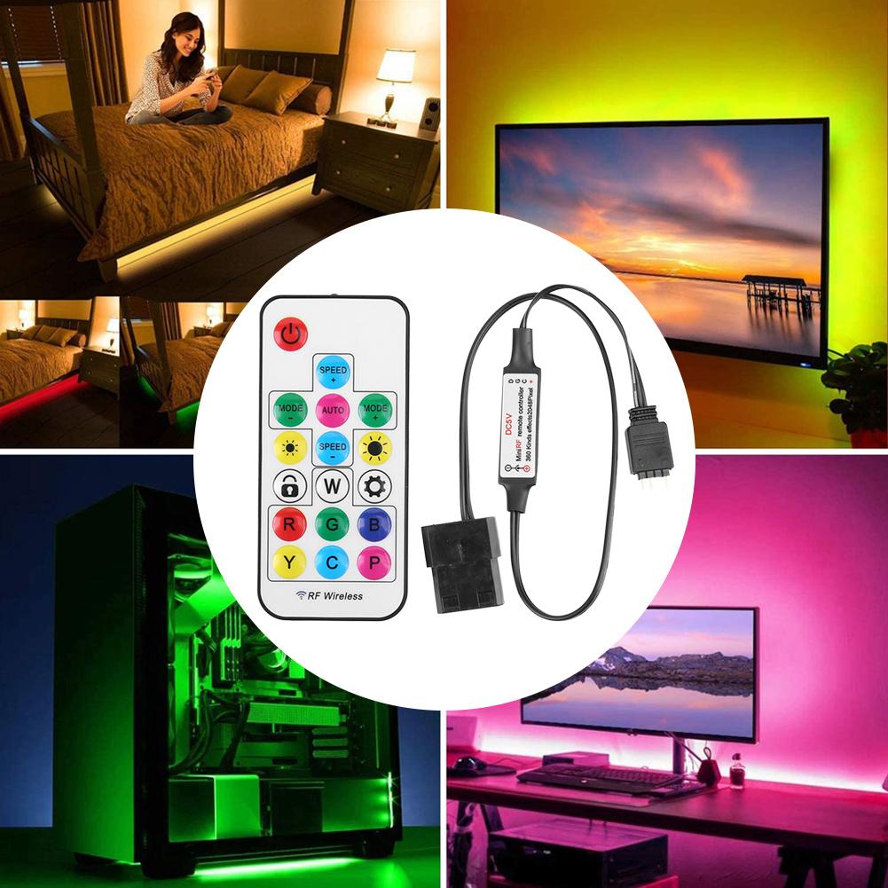 LED Light Strip Remote Controller USB 5V 17 Keys RGB Driver Dimmer Controller 3 Pin To SATA 4Pin for PC Computer Case Lighting