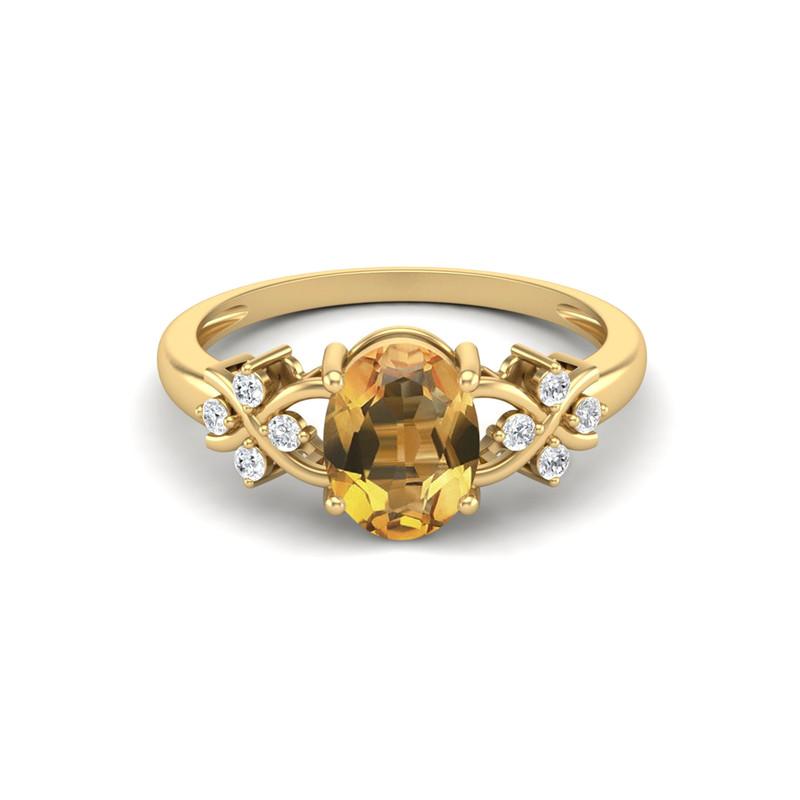 

8X6MM Oval Citrine Gemstone 925 Sterling Silver Gold Plated Solitaire Vine-Inspired Women Wedding Ring 11 жовтий