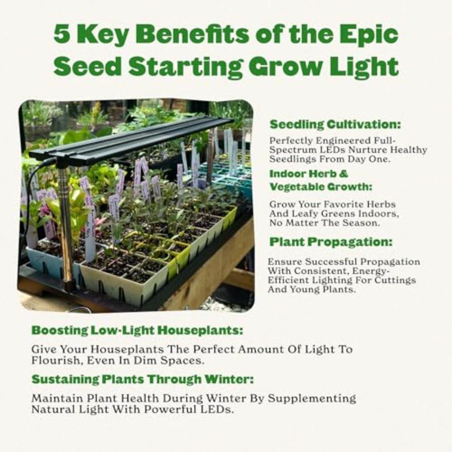 Indoor Seedling Grow Light with Full-Spectrum LED Adjustable Height Integrated Tray Energy-Efficient Design Timer Function Whit