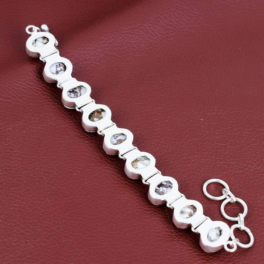 Wild Horse Magnesite Bracelet Natural Gemstone Jewelry Handmade Bracelet 925 Sterling Silver Bracelet Adjustable Chain Bracelet Gift for Mom