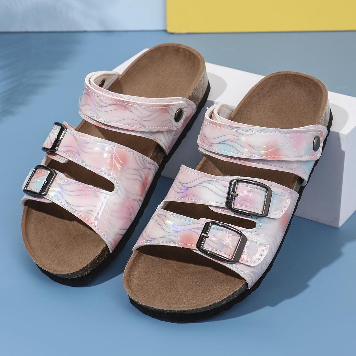Girl s One Word Drag Children s Leisure  Summer New Children s Princess Shoes with Toe Exposed Soft Bottom 26