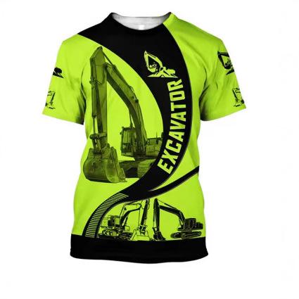 Excavator 3D Printed T-Shirt Mechanical Operator Short Sleeve Breathable Loose T-Shirt Outdoor Summer Job
