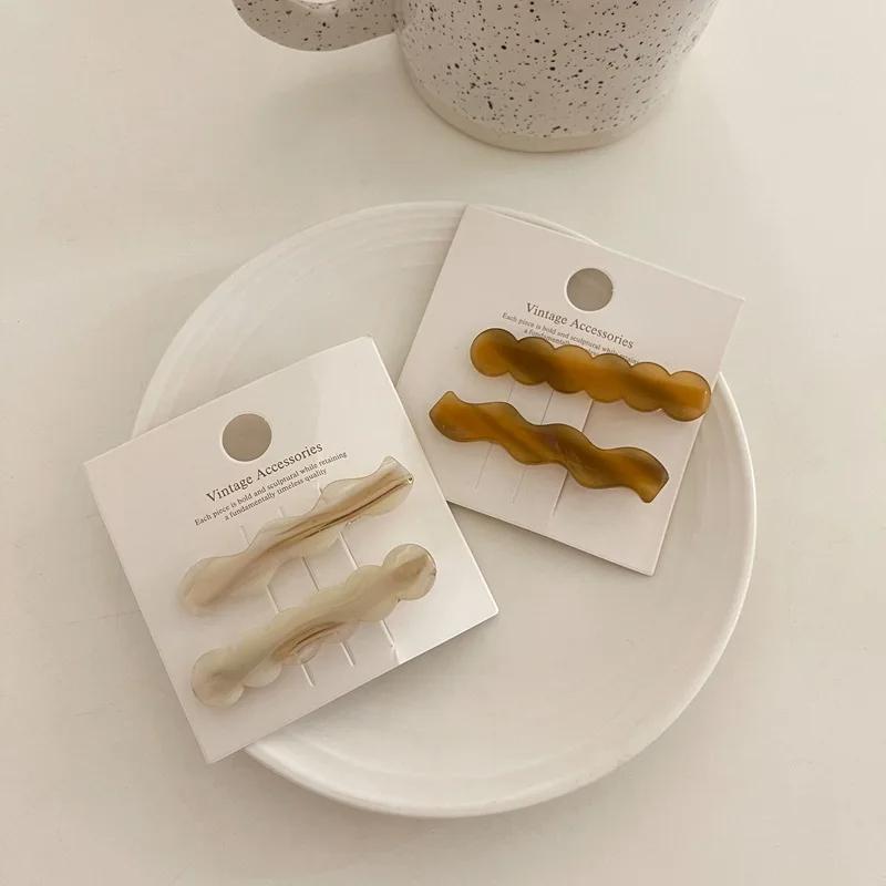2pcs/set Acetate Hair Clips Pastel Color Wave Geometric Barrettes Women Hair Accessories Side Pins Hairpin