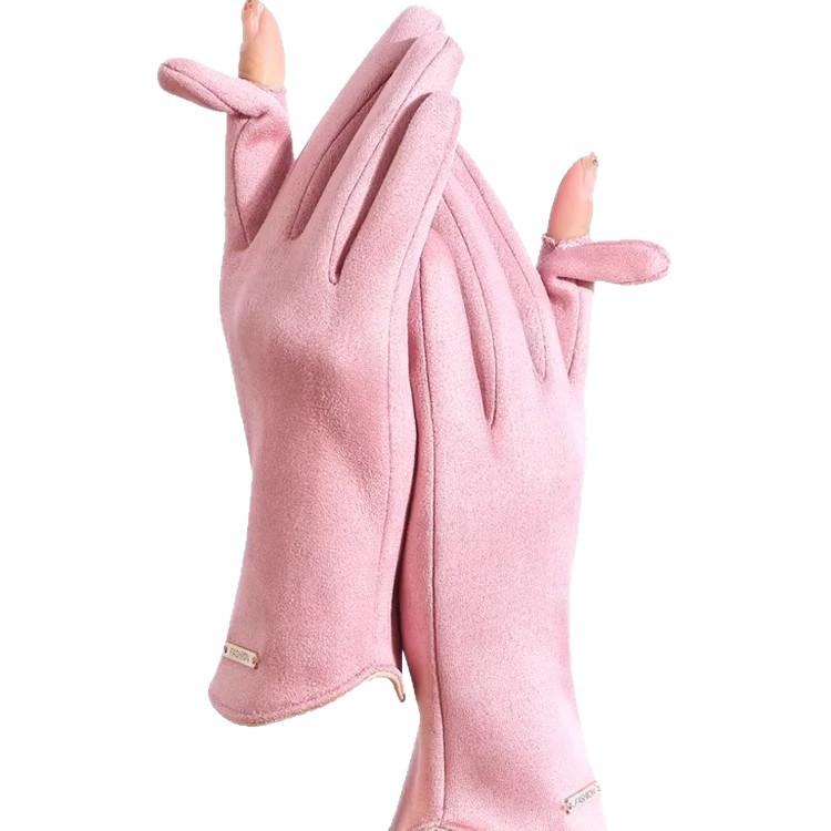 Gloves Women's bow finger gloves Cold-proof thickened windproof autumn and winter driving riding warm gloves