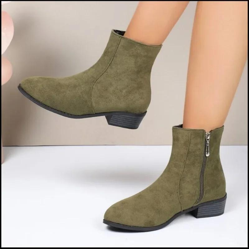 Módní dámské boty 2024 nadměrná velikost moderní dámské boty venkovní kotníkové boty dámské kulatá špička nízký podpatek boční zip boty dámské zapatos mujer