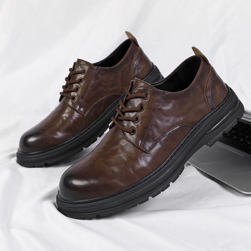 

Модная осенняя горячая распродажа Мужская кожаная удобная шнуровка Деловая повседневная кожаная обувь Модный бренд Круглый носок Дышащая обувь дерби 38 коричневый