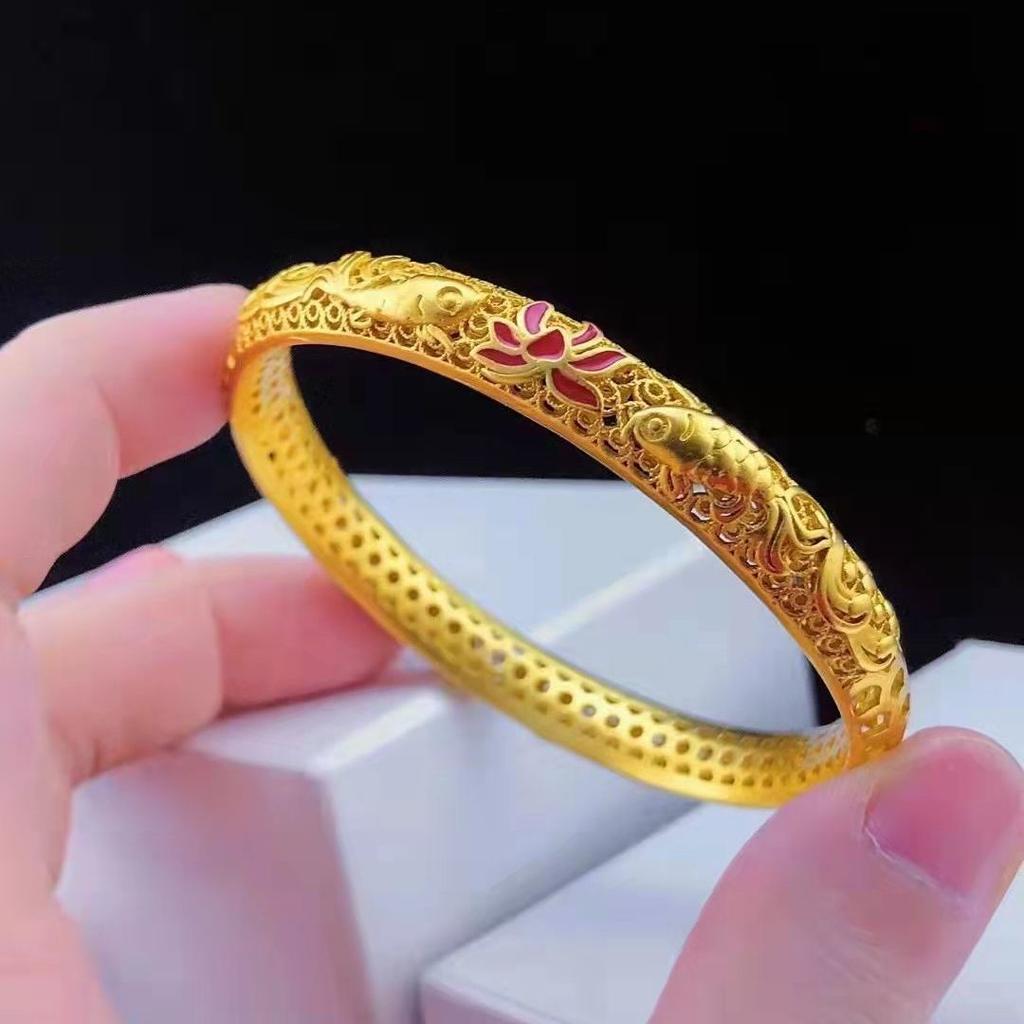 Gold Color Enamel Hollow Out Pisces Lotus Hollow Out Bracelet China-Chic Style Bracelet Female