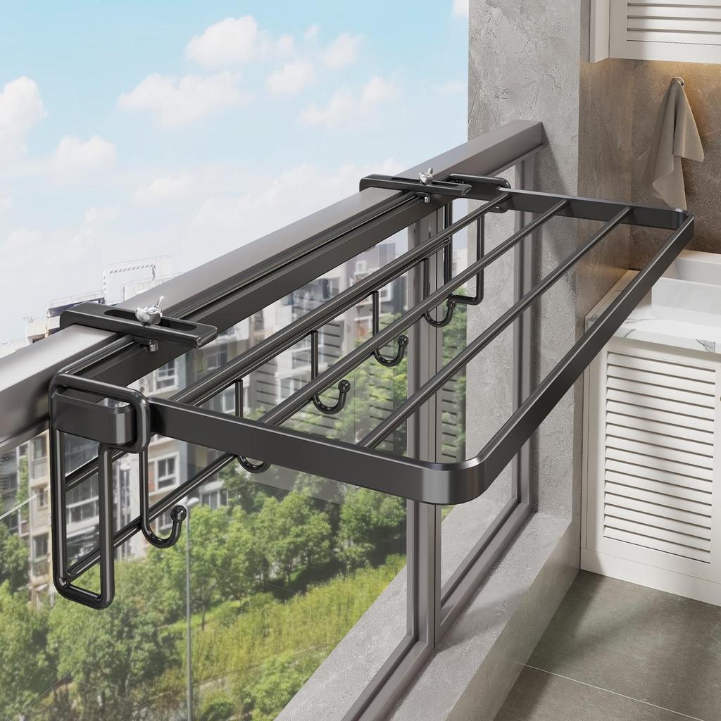 Hochhaus Balkon Wäscheständer mit Kleiderstange und Diebstahlschutz für Fenster