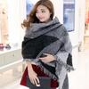 Koreanischer Stil Herbst/Winter Farbblock Wollschal Schal mit Quasten - Warm, Dick, Zweifach verwendbar, Schräge Kante