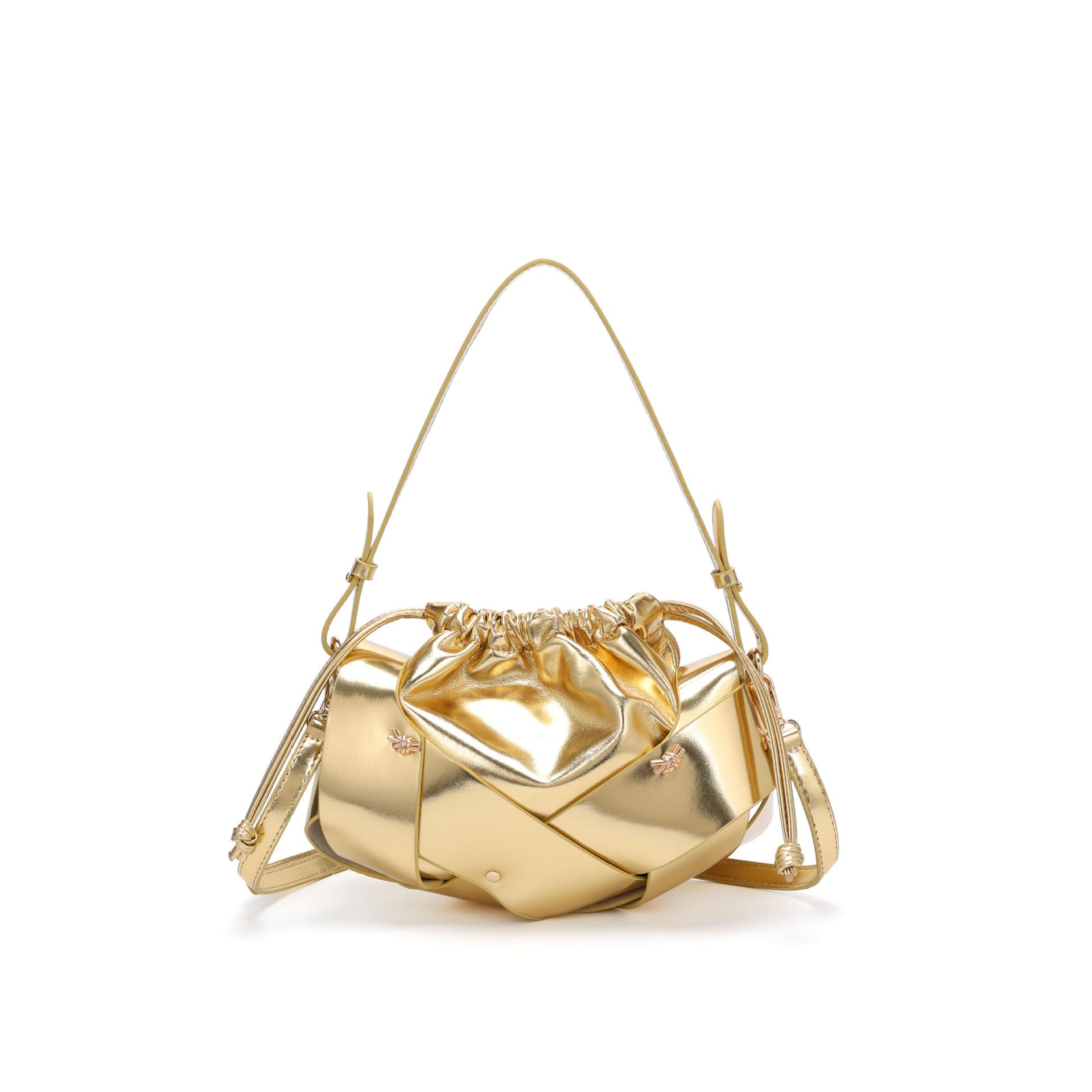 New High-end Handmade Woven Bag, Single Shoulder Crossbody Bag, Drawstring Bag, Design Inspired Commuting Bag #2601 золотой