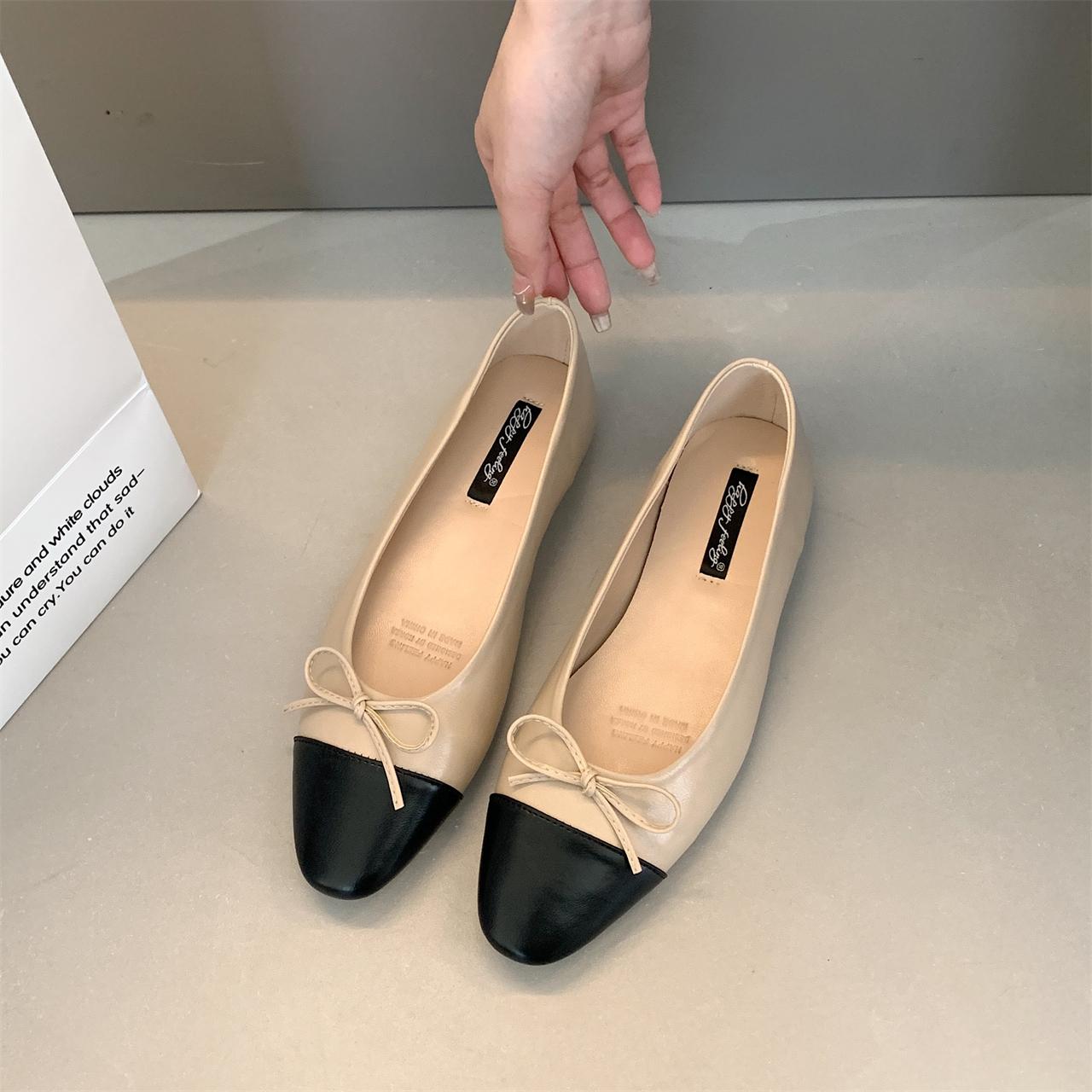 

Мода Bailamos 2025 Весна Балетки с круглым носком Низкий каблук Бант Лоферы с мелким вырезом Удобная модная балетная обувь Простая женская обувь 40 абрикосовый