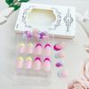 Colorful French Tip Press on Nails Glossy Nude Fake Nails Short Oval Lines Glue on Nails Reusable Acrylic Stick on Nails for Women
