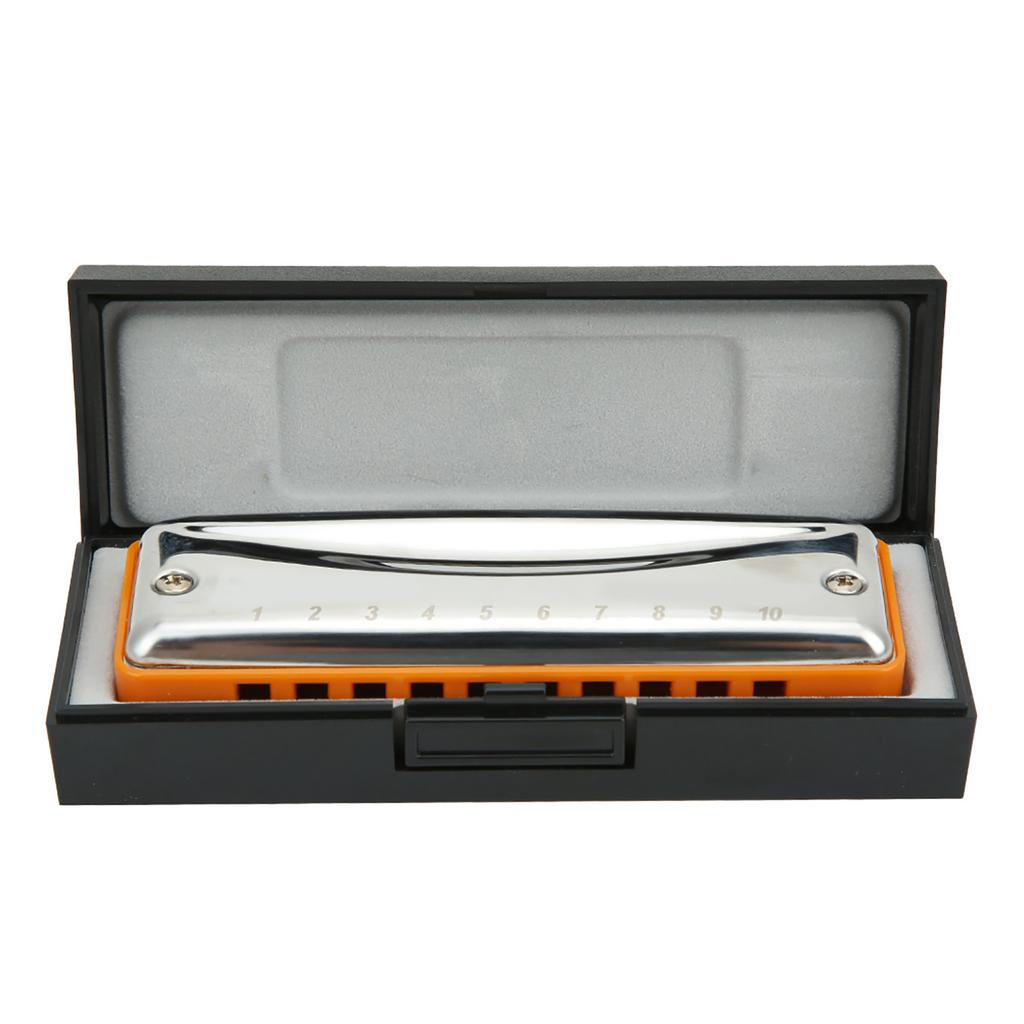 Blues Harmonica 10 Holes Mouthorgan G Key Stainless Steel ABS Resin Wind InstrumentOrange