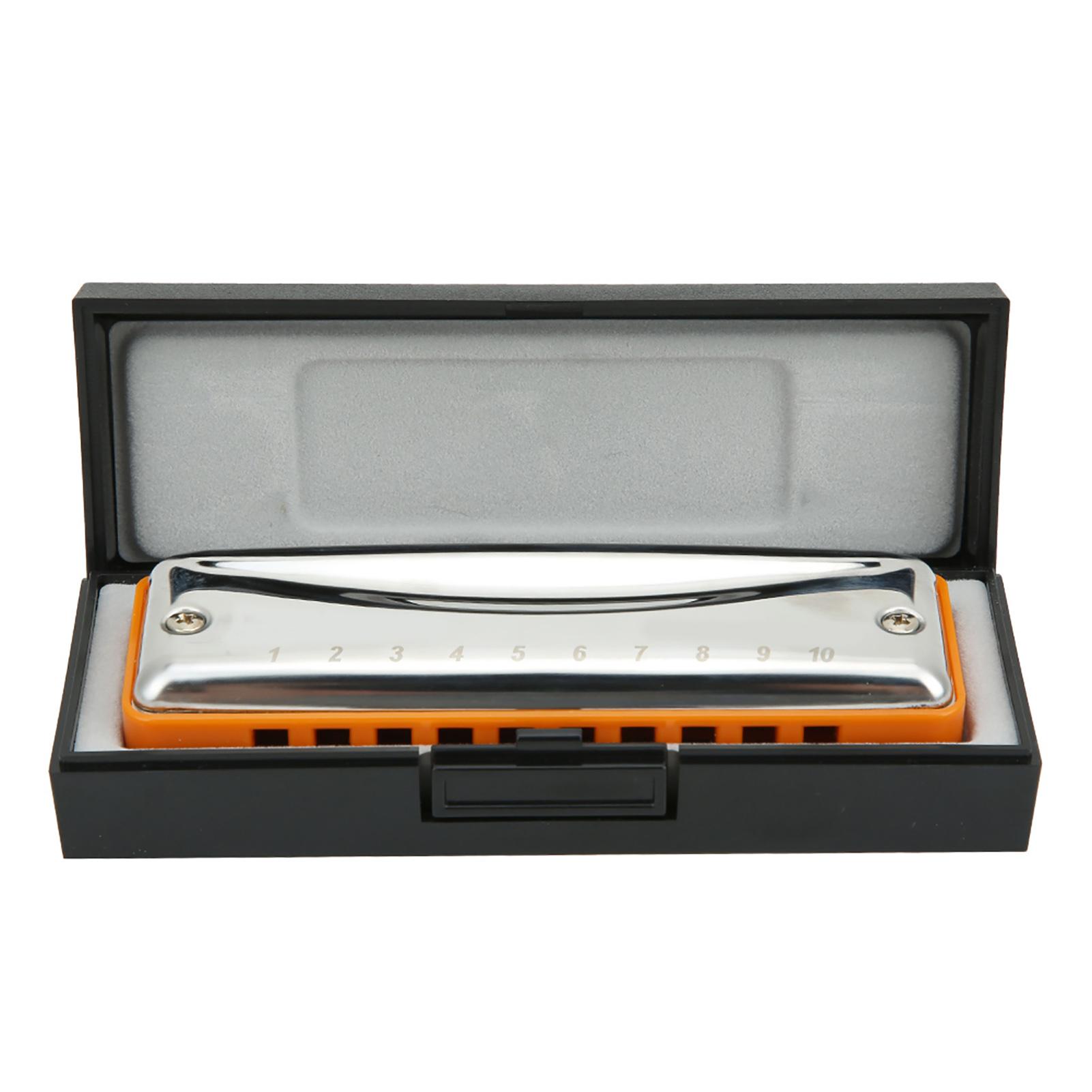 

Blues Harmonica 10 Holes Mouthorgan G Key Stainless Steel ABS Resin Wind InstrumentOrange оранжевый