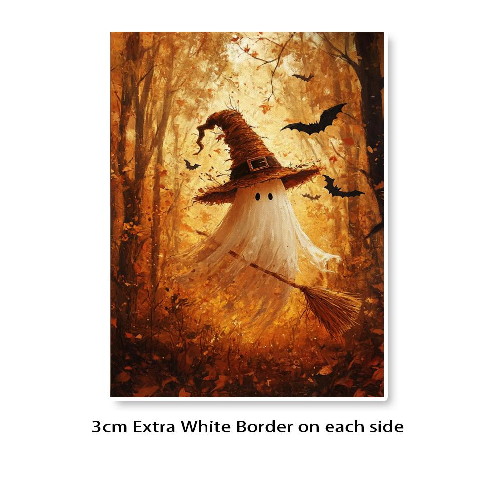 Large Halloween Witch Ghost Prints and Posters Autumn Forest Wall arts Horror Rustic Charm Canvas Posters Wall Decor, No Frame