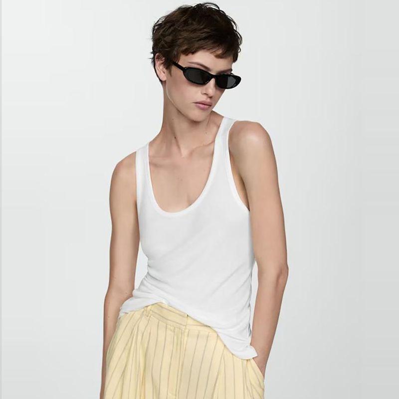 Clothing Basic Style Inner Rib Pure Cotton U-Collar Semi-Transparent Tank Top Sleeveless T-shirt Women's Organic Cotton Xinjiang Long-Staple Cotton