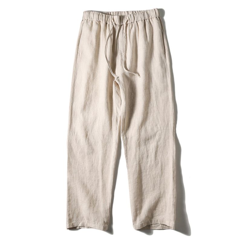 Pure Linen Pants Men Summer New Arrival Thin Straight-leg Loose Casual Cotton Linen Pants Export Men s Pants Cropped Pants Hemp Color L