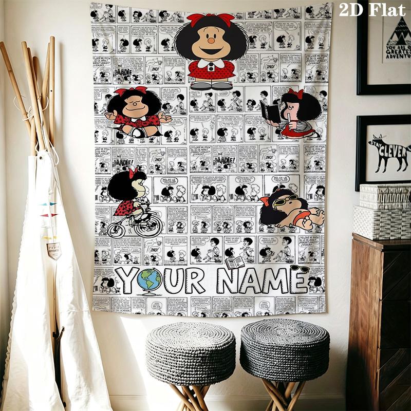 Name Custom Mafalda Wall Tapestry Aesthetic Wall Hanging Printed Fabric Blanket Decorative Tapestries for Bedroom Living Room Home Decor