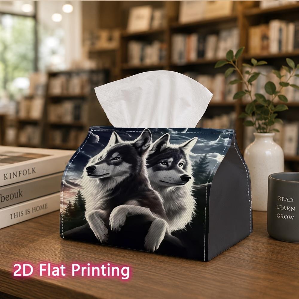 1pc, 2D Flat Printing, Tissue Box with Wolf Pattern Printed, Suitable for Bathrooms, Living Rooms, Bedrooms, Dressing Tables, Coffee Tables, And Dinin