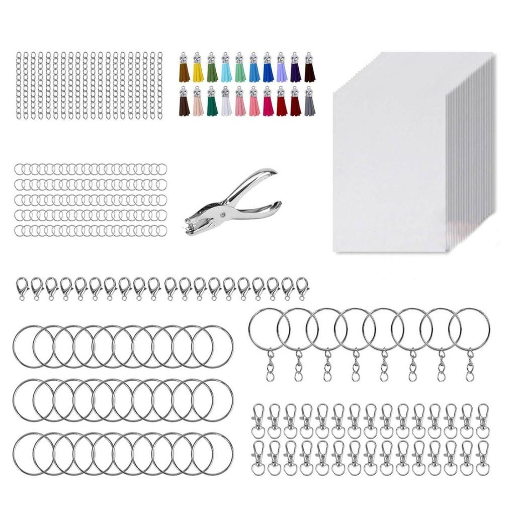 251 Pieces Shrink Keychain Kit Includes Hole Punch Shrinkable Art Colorful Tassels