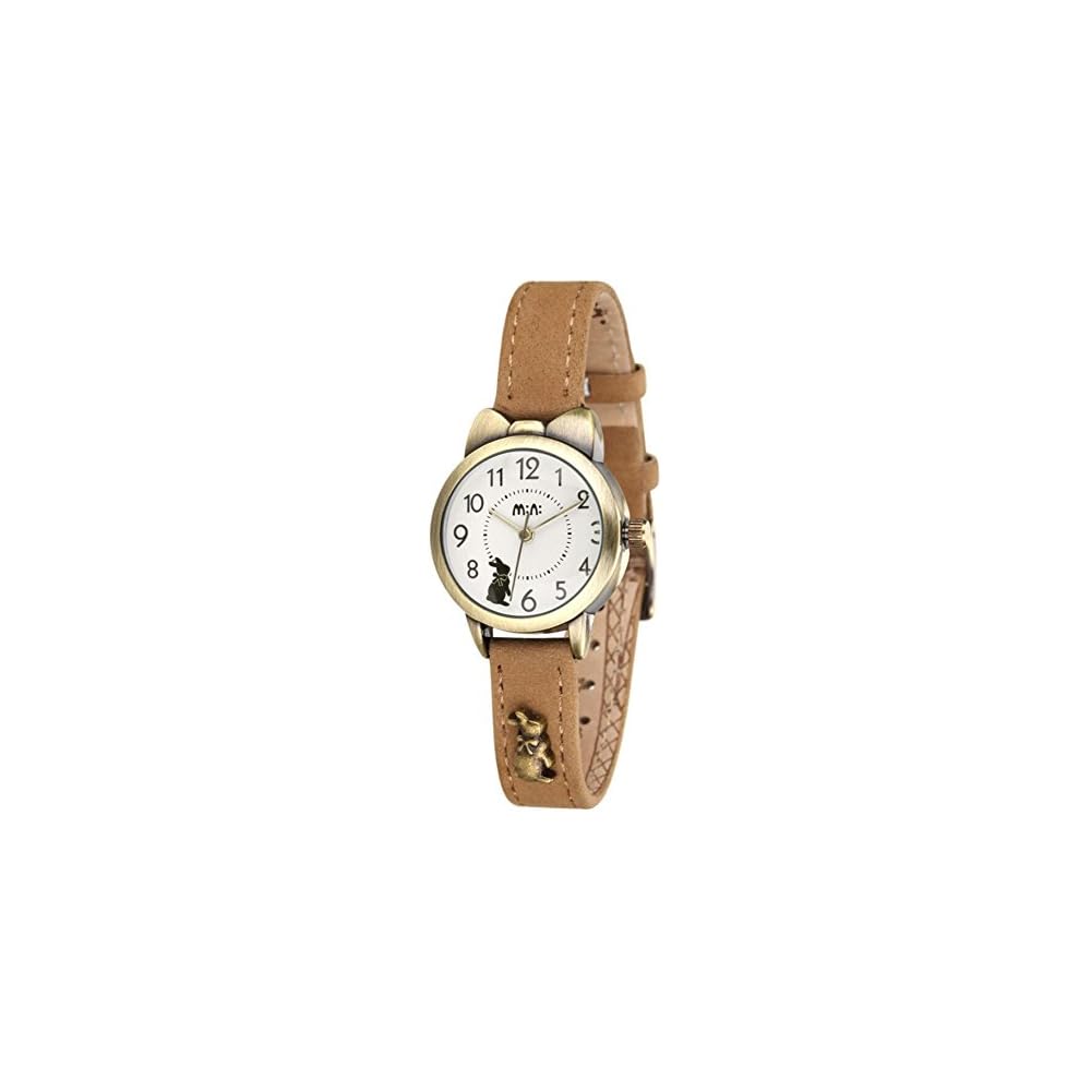 Cute Rabbit Girls Watch Khaki Leather Strap Kids Student Timepiece