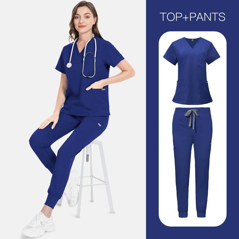 14-Color Scrub Set Women'S High Quality Pocket V-Neck Two-Piece Set Doctor Nurse Uniform Hospital Overalls Thick