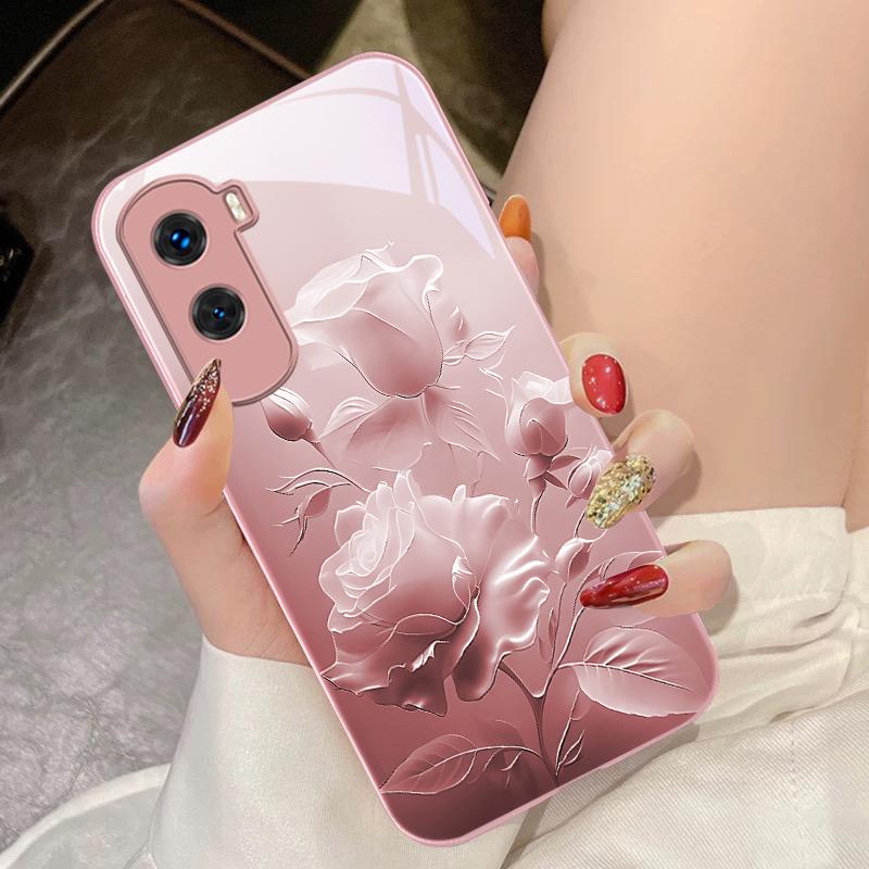 Flower Bud Rose Pink For Honor 200 90 8X 9X Pro Lite P50 P40 Nova 10 11i P60 Magic4 6 Mate 20 50 Tempered Glass Phone Case