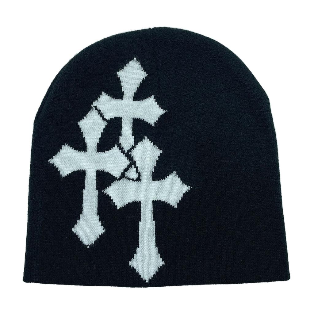 Fashion Cross Beanie Hat for Women Men Comfortable Knitted Hat Pullover Cap Winter Autumn Skull Cap Adult Y2K Headdress