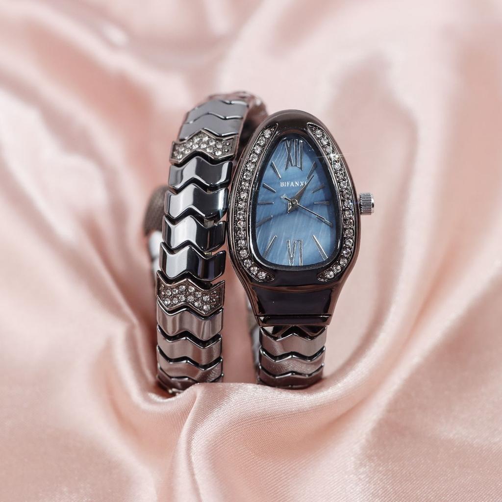 Fashion Black Snake Hot Sell Quartz Watches Women's Full Diamond Steel Strap Watch For Women Bling Unique Luxury Clock Relogio